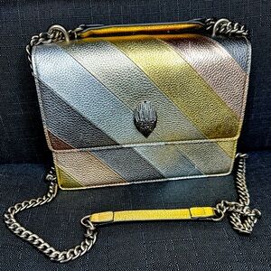 NWT Kurt Geiger Leather Kensington Bag | Mini Metallic Diagonal Silver Rainbow